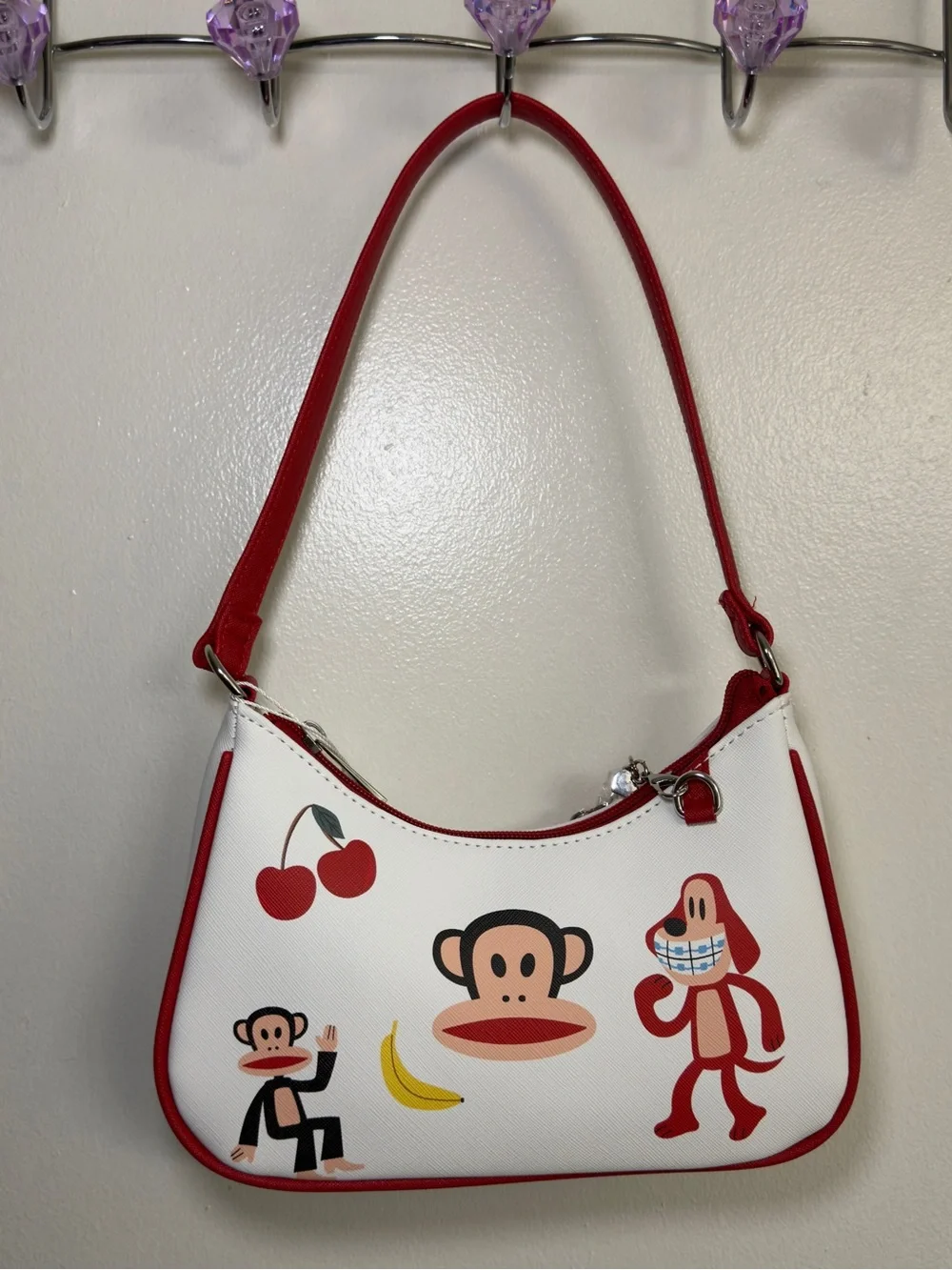 Paul Frank White and Red Julius Shoulder Bag with Charm